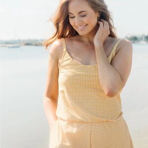 HONEYMARK Rue Swim Romper Yellow Gingham